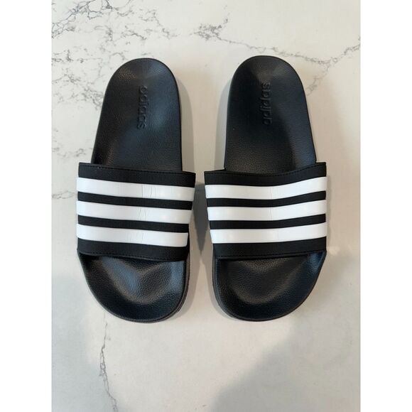 NWOT Adidas Adilette Shower Slides Black and White Size 9 - Picture 1 of 8